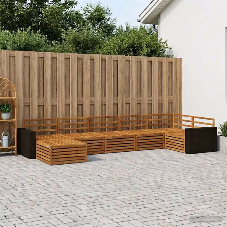 Set di divani da esterno vidaXL a forma di L in legno di acacia con cuscini beige e marrone, 7 pezzi
