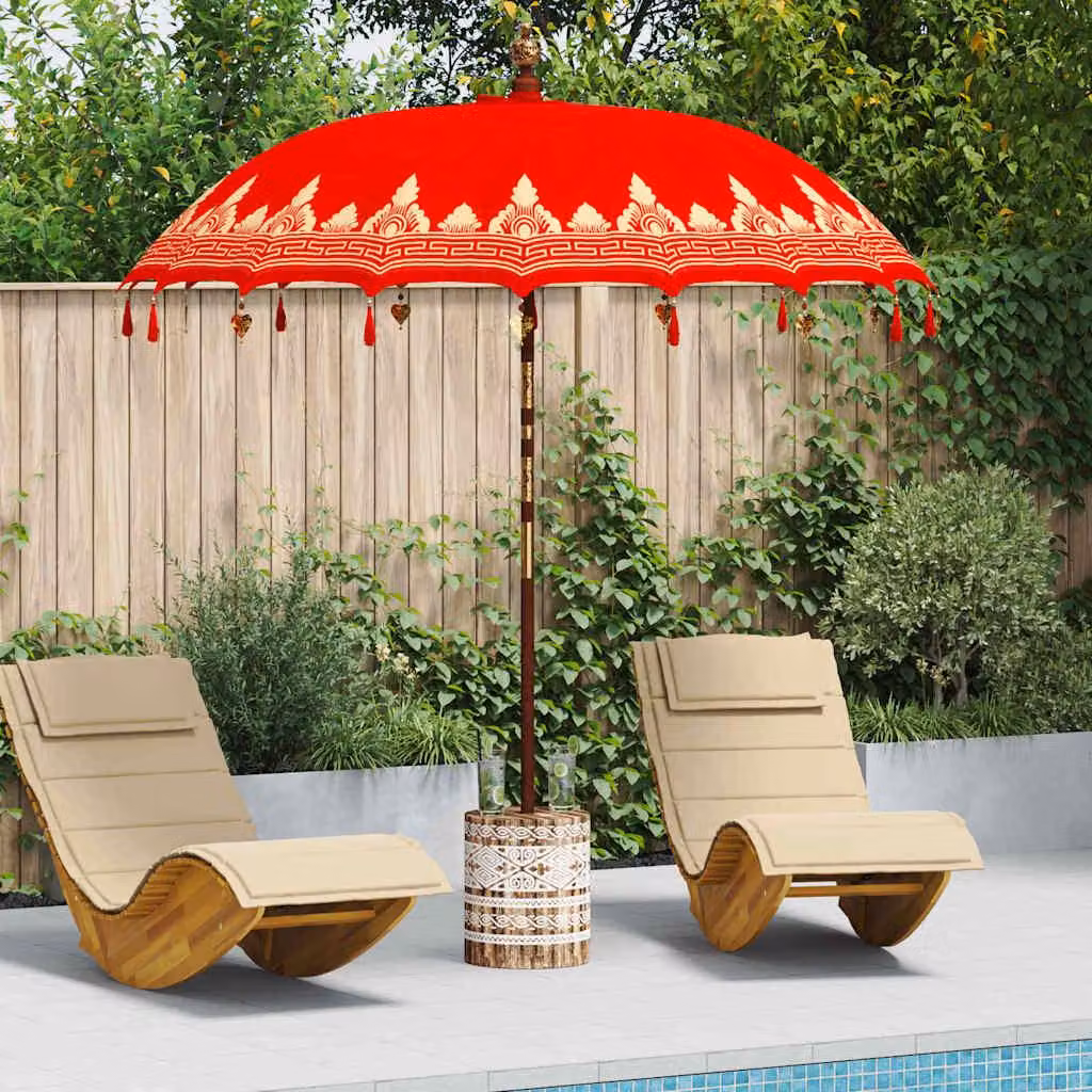 Maison Exclusive - Ombrello balinese con base, colore rosso, dimensioni 215 x 215 x 260 cm