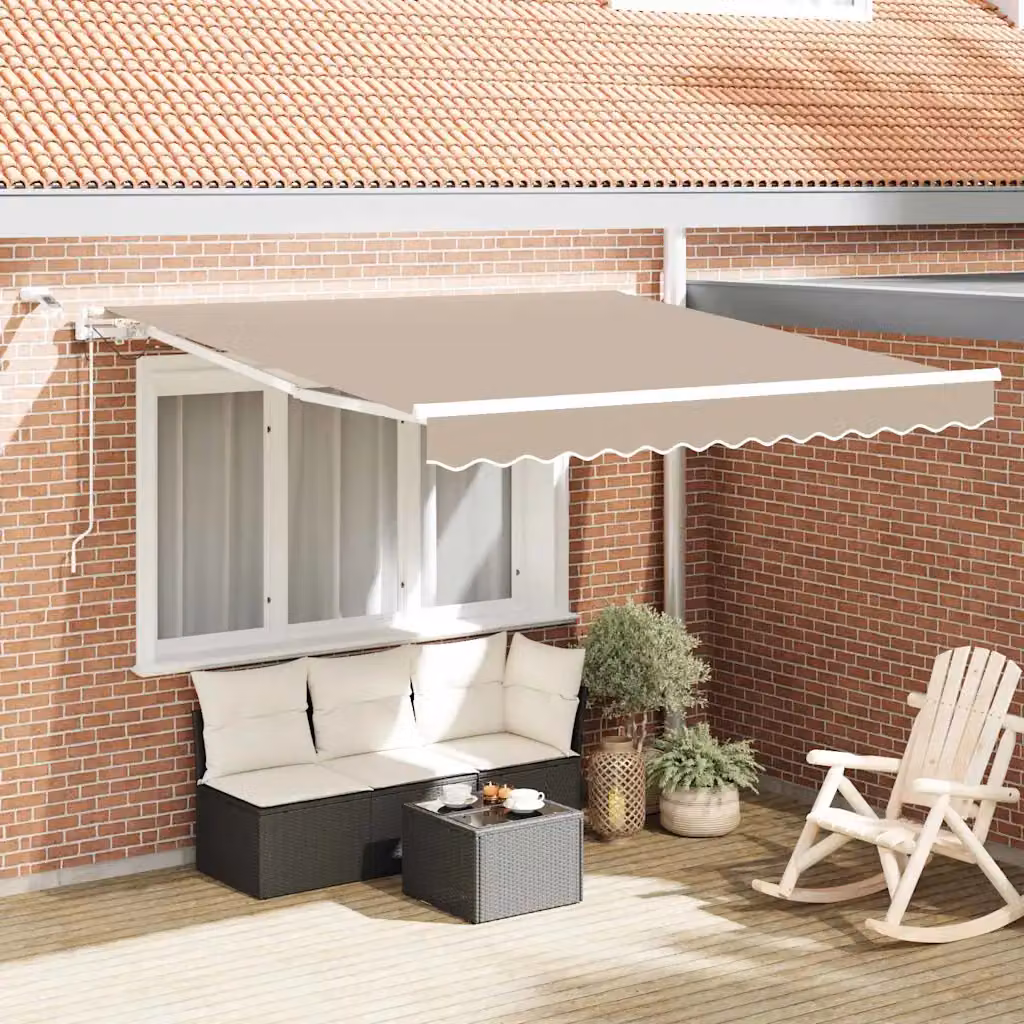 Tenda retrattile vidaXL in poliestere beige con bracci pieghevoli e telecomando, L: 300 cm x P: 250 cm