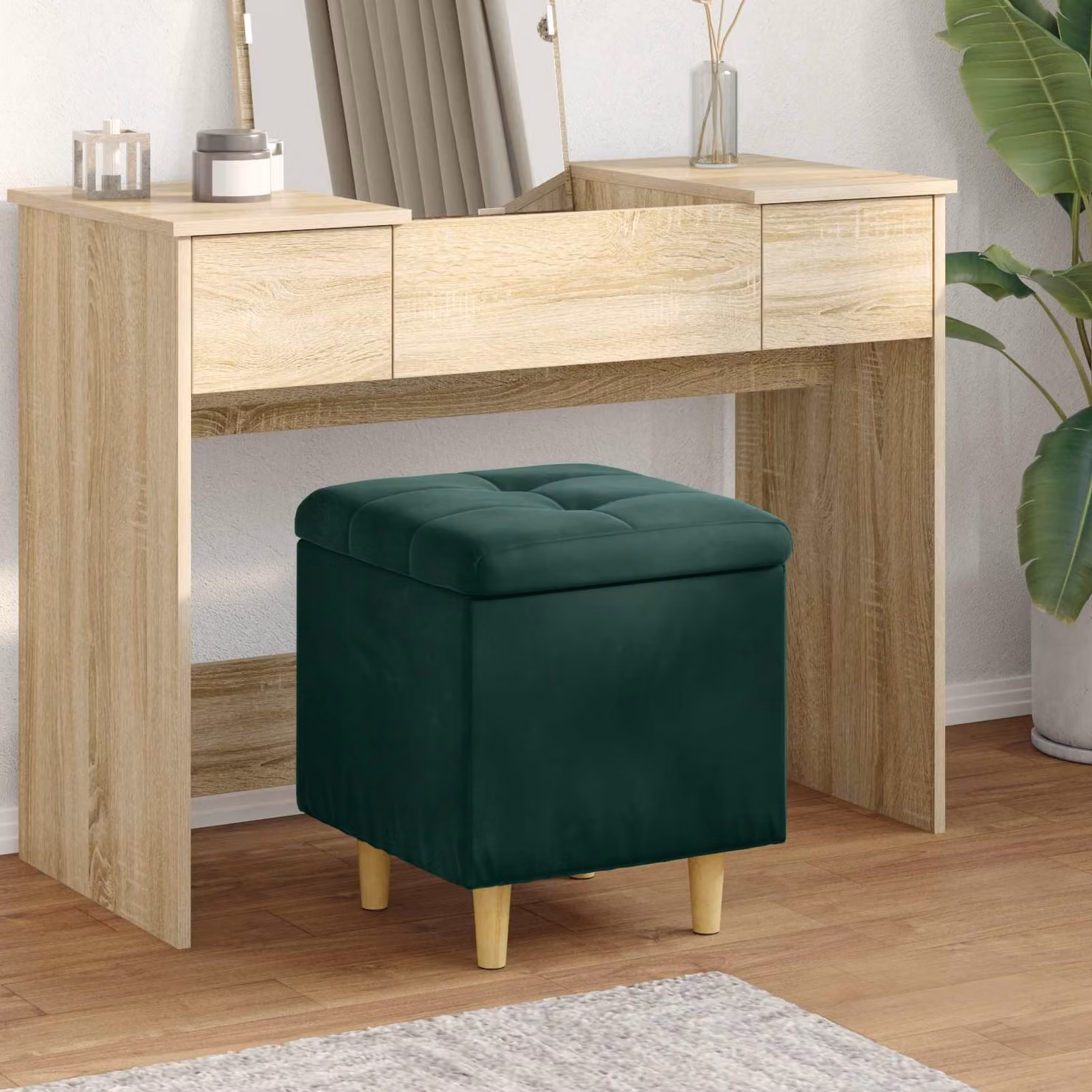 vidaXL Pouf con Storage Verde Scuro 40 x 40 x 45 cm Velluto
