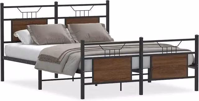 Letto matrimoniale con struttura in metallo e legno color rovere marrone L/P/H: 140 x 190 x 91.5 cm