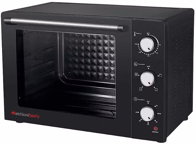 Fornetto elettrico Melchioni Family Enjoy 63 con girarrosto motore e grill, nero, 63 l