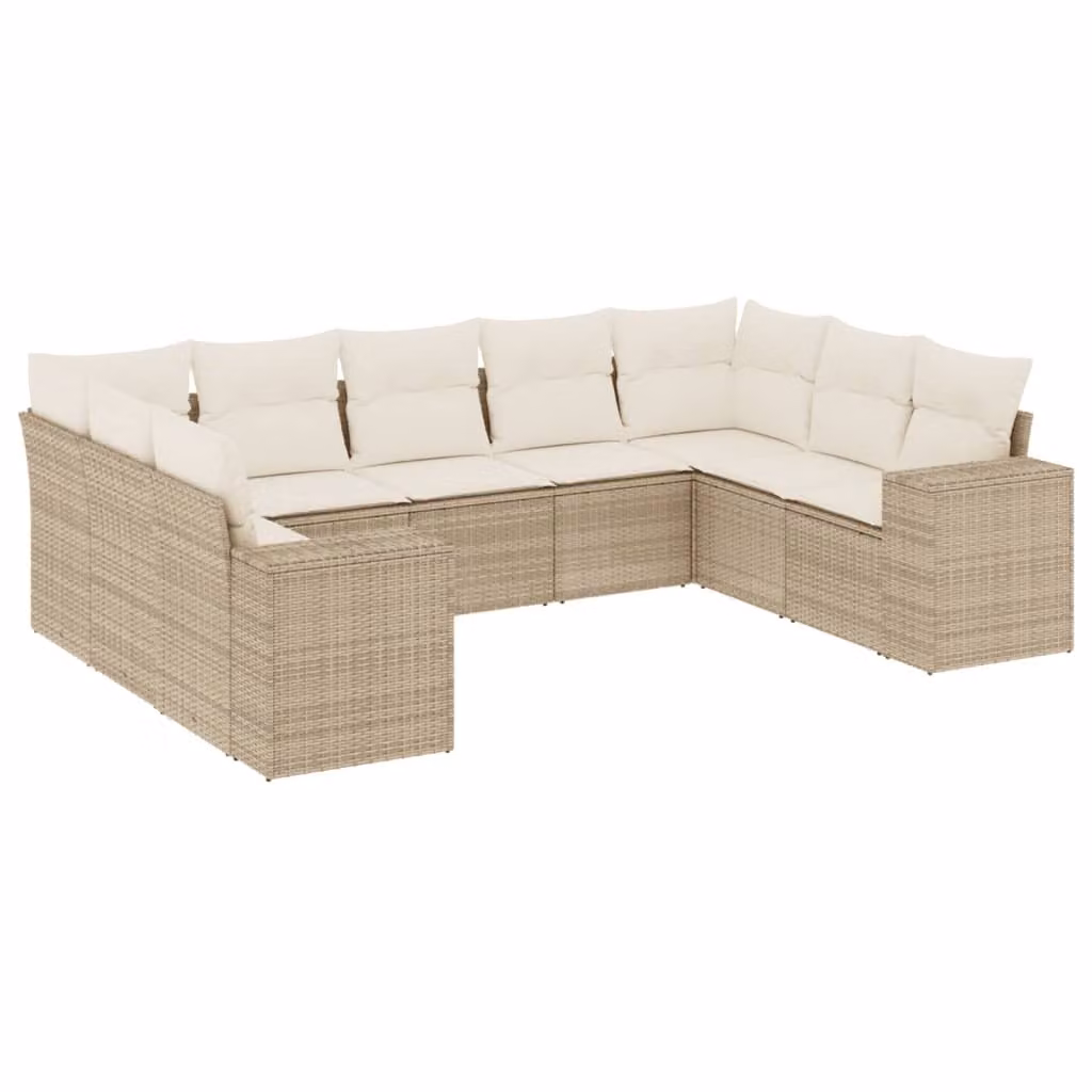 Set Divano da Giardino 9 pz con Cuscini Beige in Polyrattan