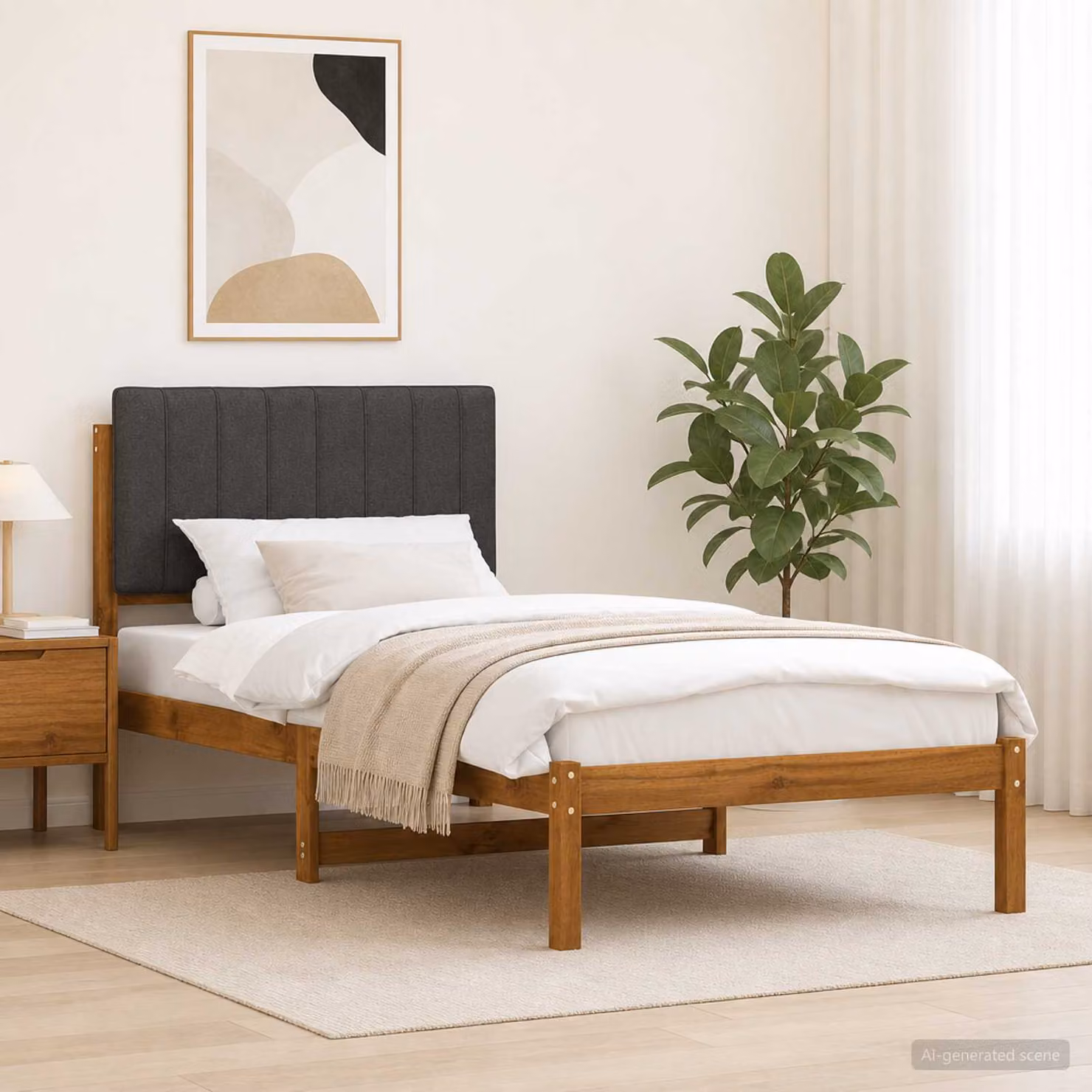 Letto con Testiera Rivestita vidaXL in Legno di Acacia Naturale e Grigio Scuro L/P/H: 200 x 80 x 85 cm