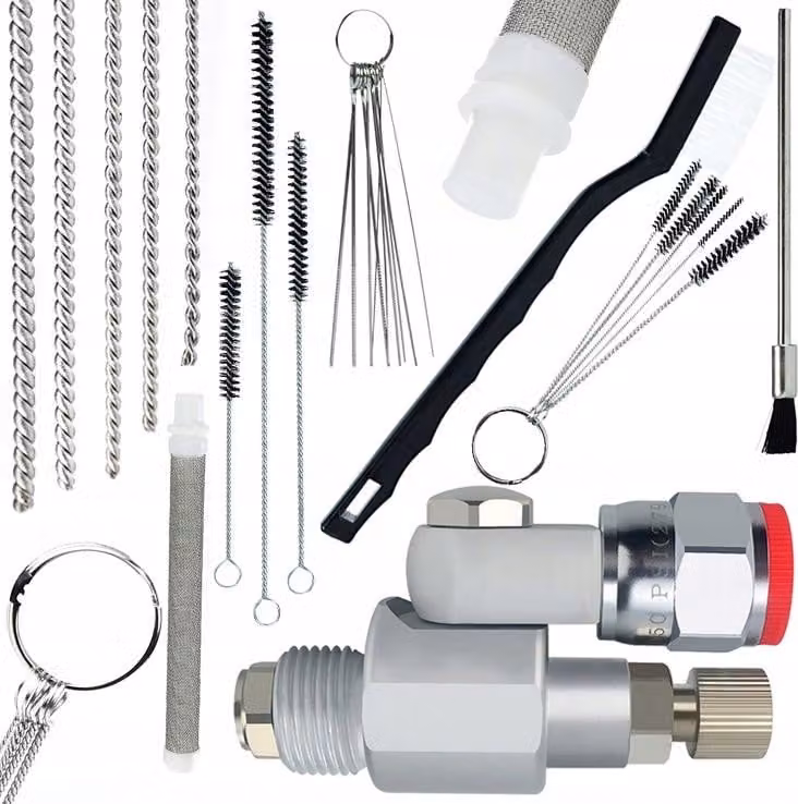 Rosfix Set di Valvole CleanShot per Spruzzatore di Vernice – 17 Pezzi, 5 Spazzole per la Pulizia, Filtro a 60 Maglie | 248 bar, 7/8", Precisione