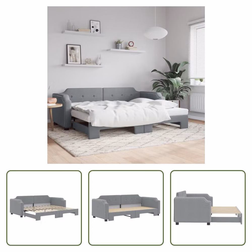 The Living Store letto da giorno allungabile grigio chiaro 80x200 cm in tessuto