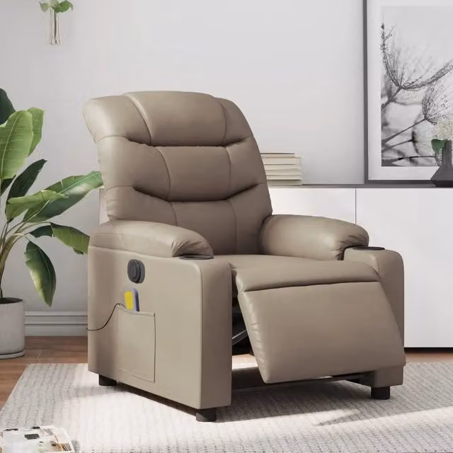 Poltrona Reclinabile Elettrica con Massaggio vidaXL in Similpelle Beige – 1