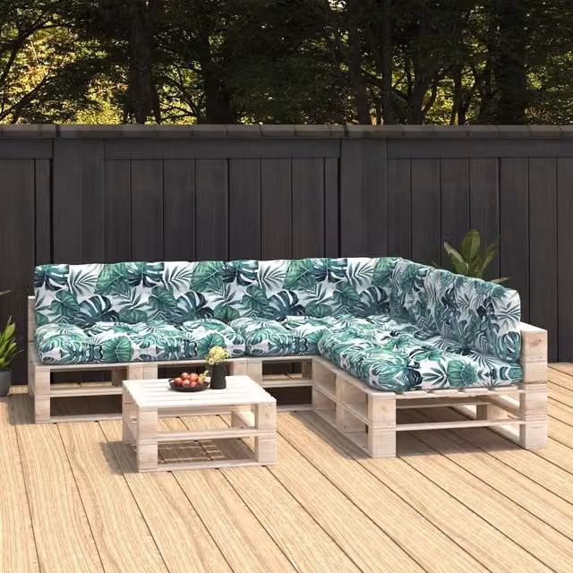 Set di 7 cuscini per divano pallet vidaXL con motivo a foglie, colore verde, L/P/H: 120 x 80 x 10 cm – 1
