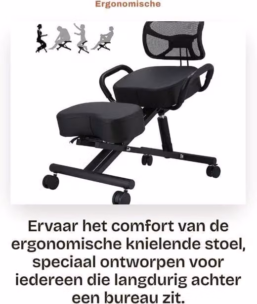 Sedia Ergonomica con Schienale - Regolabile Altezza/Angolazione - Cuscino in Pelle - Schermo a Maglia - Struttura in Acciaio - Comfort Respirante - Sedia da Ufficio Ergonomica