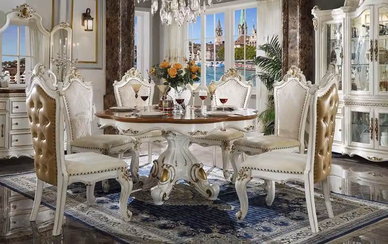Esstisch 4x Stühle Klassische Esszimmer Garnitur 5tlg. Set Runder Tisch Stuhl