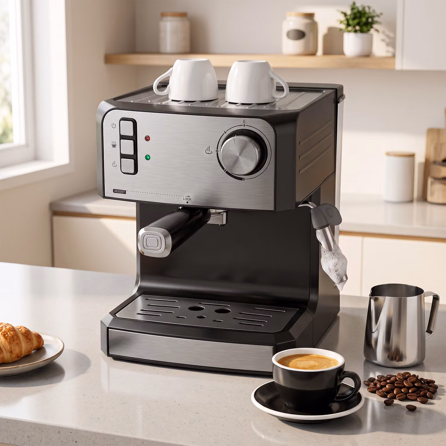 Macchina per caffè espresso HOMCOM con 20 bar, lancia vapore e serbatoio da 1,6 L, nero in acciaio inossidabile – 2