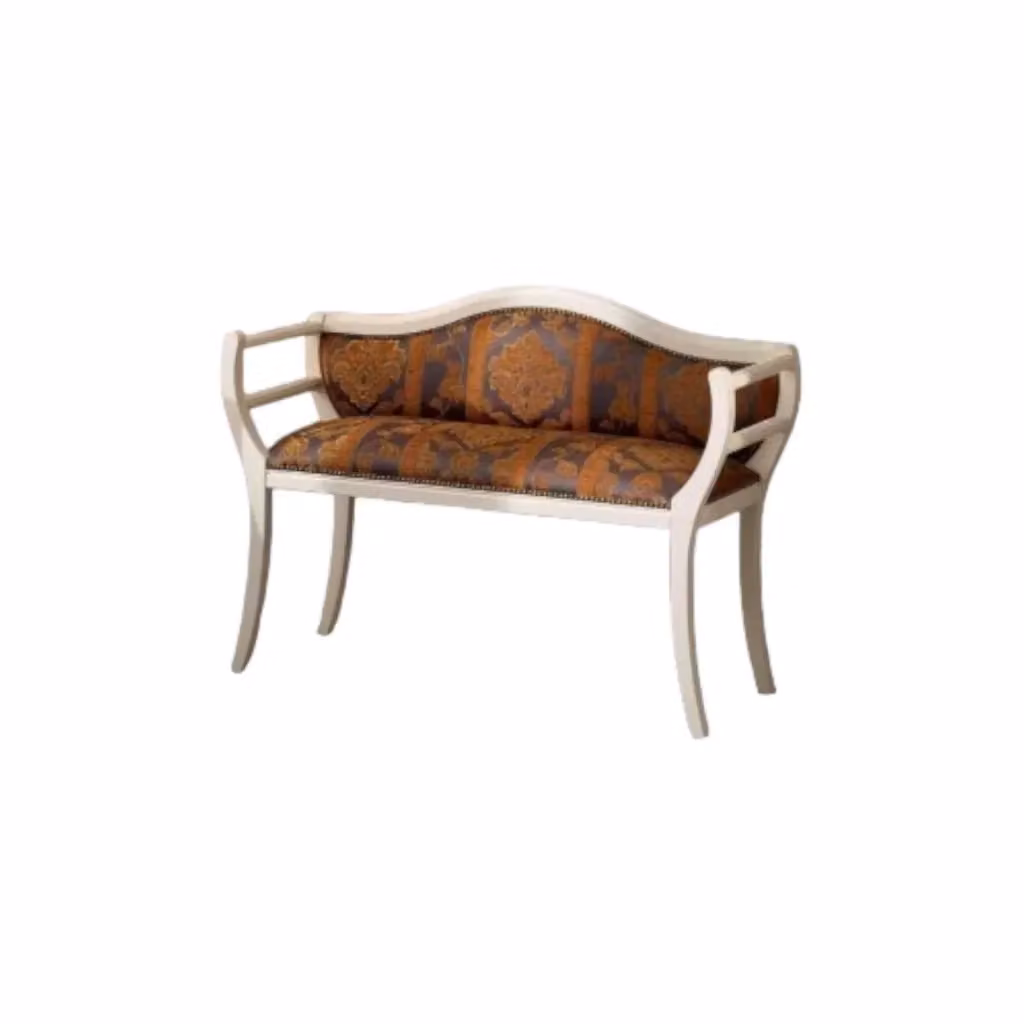 Divanetto imbottito in legno di faggio intagliato con fregi floreali Mobili 2G Bianco e Giallo L: 103 cm, P: 38 cm, H: 77 cm – 5