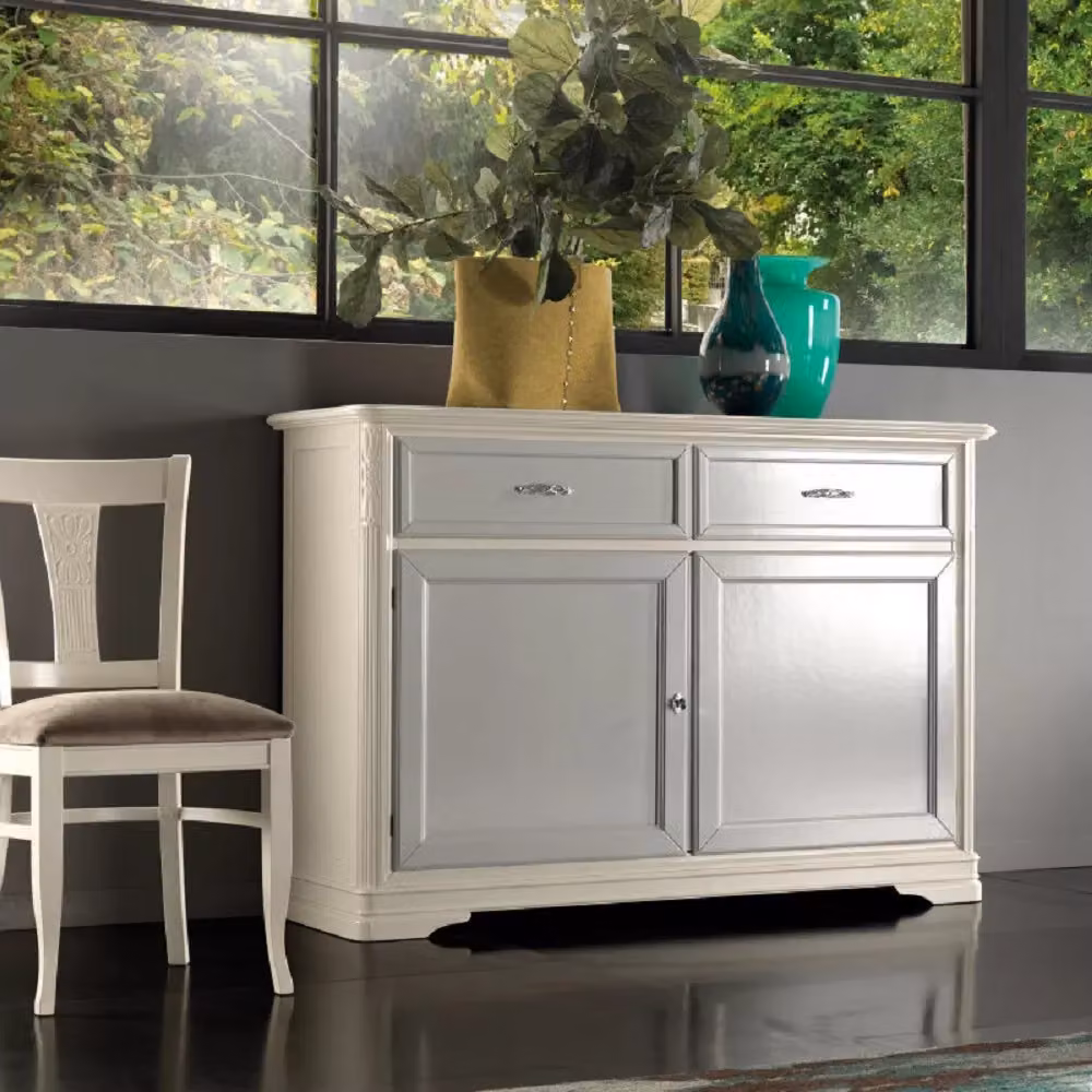 Madia credenza shabby chic in legno massello con 2 porte bianco Mobili 2G L/P/H: 150 x 50 x 105 cm – 1