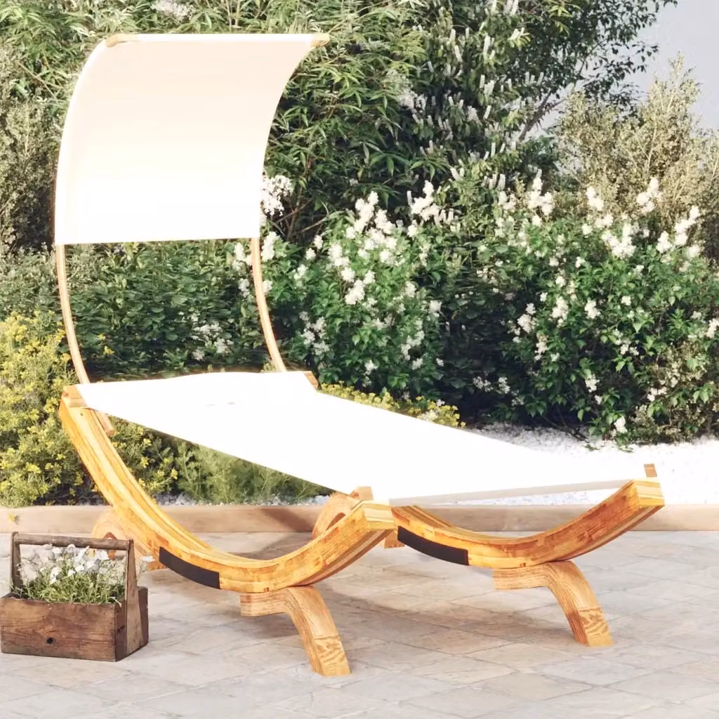 Lettino da giardino con tettuccio in legno curvato color crema L/P/H: 200 x 100 x 126 cm – 2