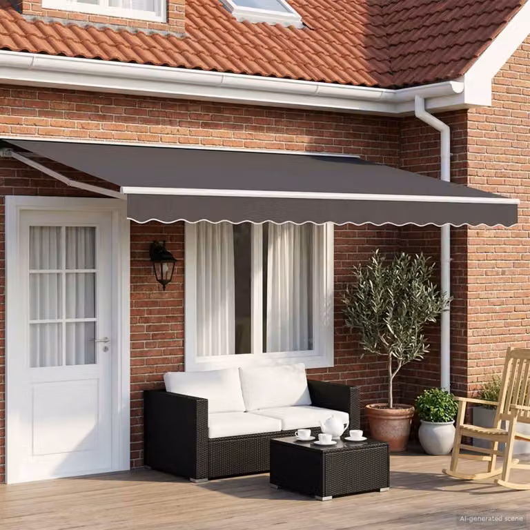 Tenda retrattile manuale vidaXL semi-cassette in poliestere e acciaio, colore Antracite e Bianco, L: 400 cm, P: 295 cm