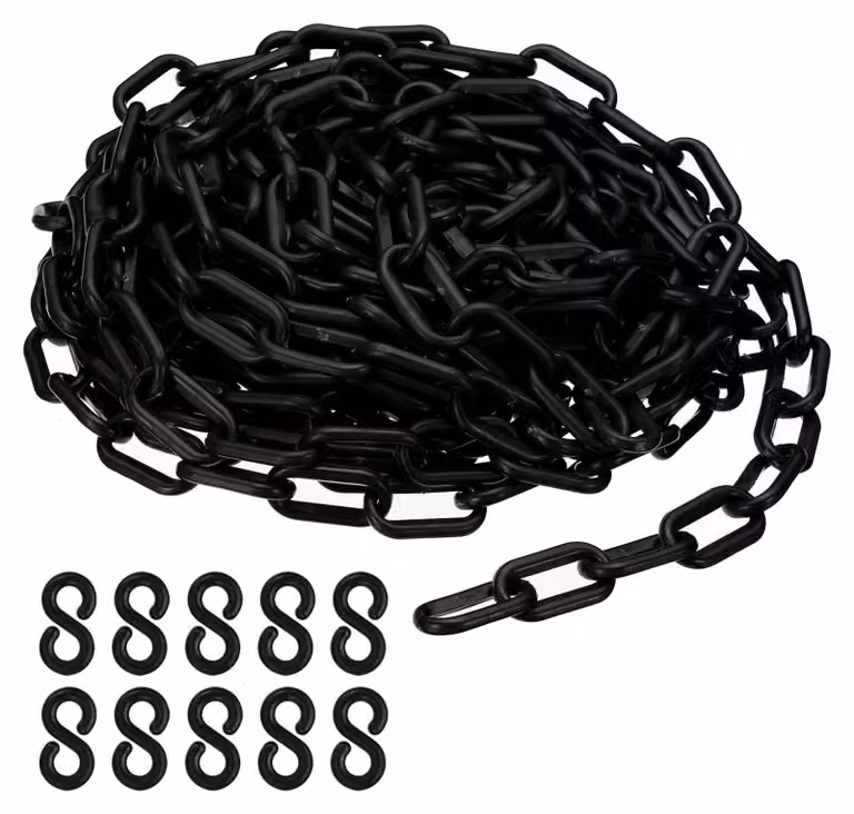 Catena in plastica, lunghezza 10 metri, diametro 6 mm, colore nero, ideale per delimitazioni e decorazioni