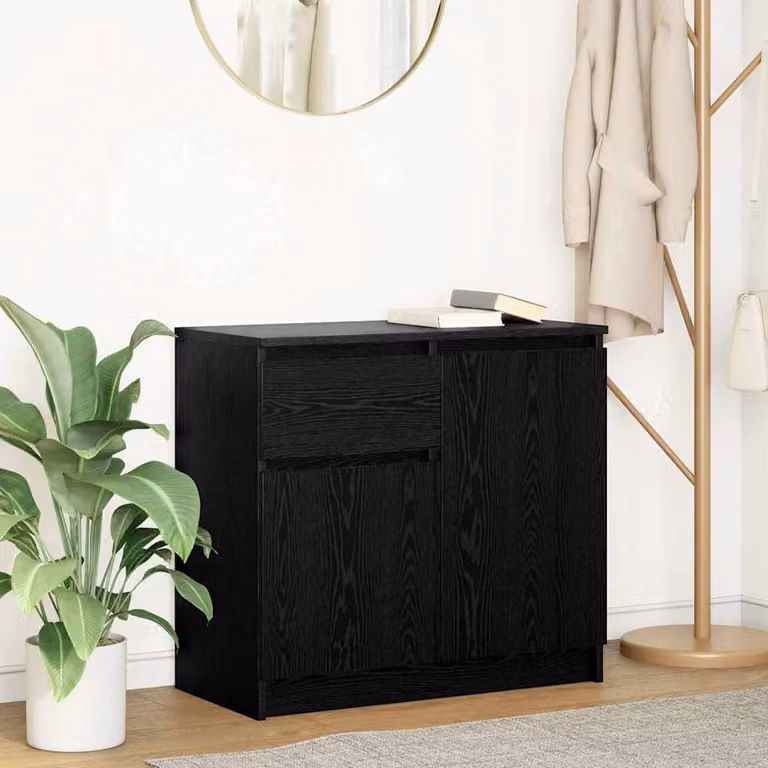Credenza con cassetto vidaXL in legno nero, design moderno per soggiorno o ufficio, L 71 cm x P 35 cm x H 65 cm