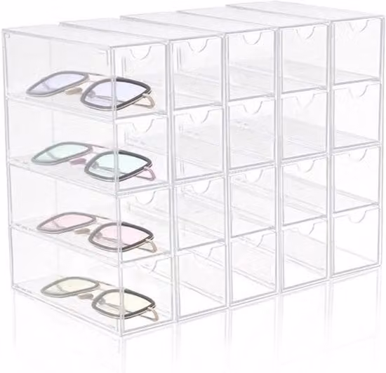 Set di 5 organizer per occhiali da sole e da vista in acrilico trasparente con 20 contenitori ripiegabili