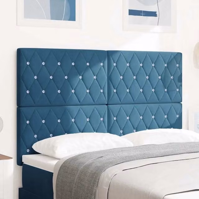Testiera per letto con illuminazione LED integrata vidaXL in velluto blu, L: 144 cm
