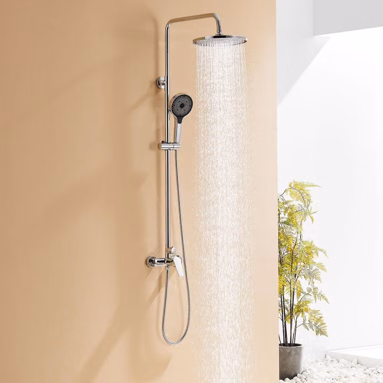 Set completo per rubinetto doccia, doccia a pioggia, altezza regolabile da 1 a 1,39 metri, finitura cromata