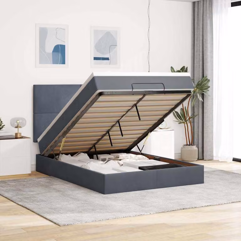 Letto con contenitore a sollevamento vidaXL in velluto con materasso, L/P/H: 200 x 140 x 128 cm