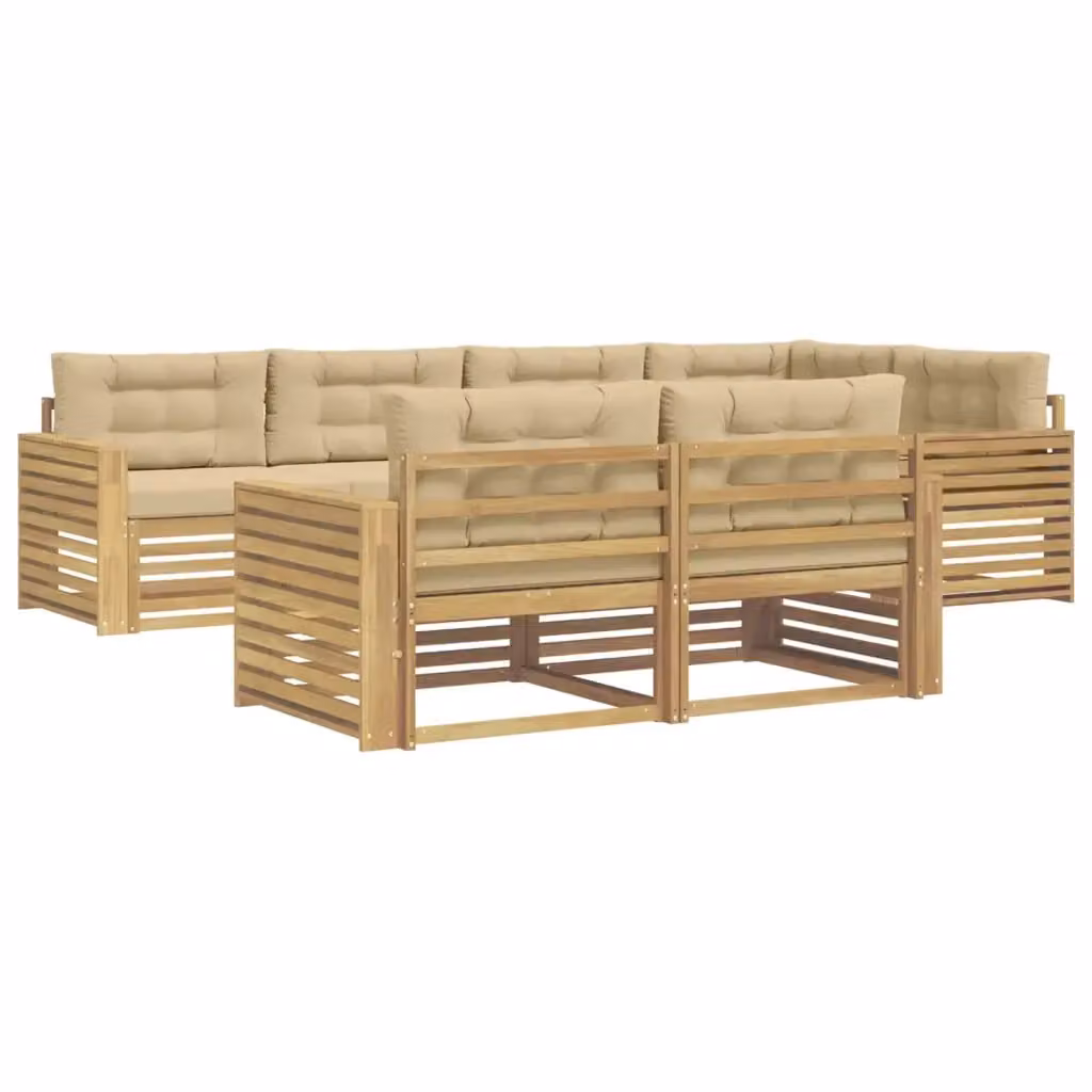 Set di divani da esterno a L vidaXL in legno di acacia con cuscini bianchi e beige – 2