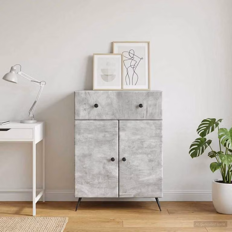 Credenza moderna vidaXL in legno ingegnerizzato grigio cemento L 66 cm x P 34,5 cm x H 90 cm