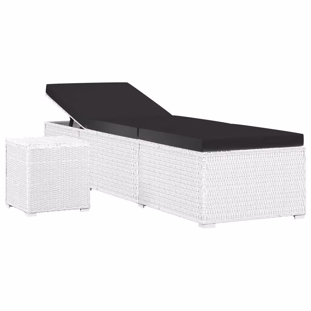 vidaXL Lettino Prendisole in Polyrattan Bianco con Cuscino Impermeabile e Tavolino da Tè – 2