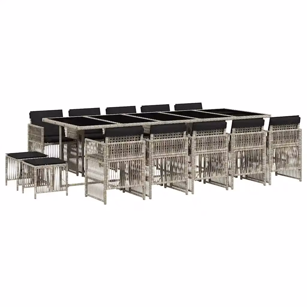 Set da pranzo da giardino vidaXL in polyrattan con cuscini e tavolo in vetro, 15 pezzi, Grigio Antracite – 2