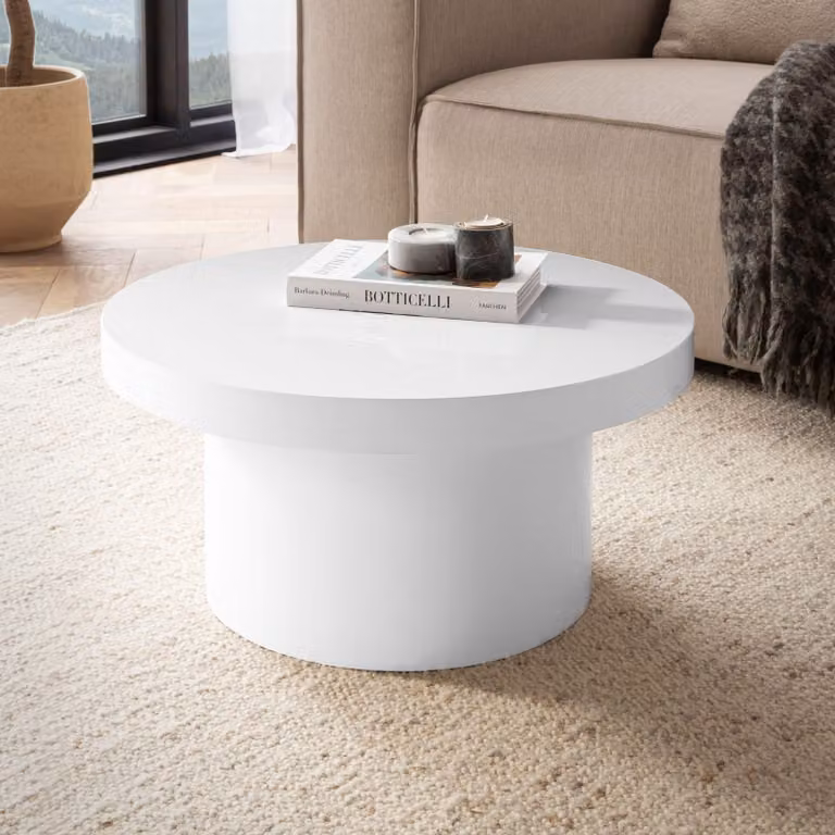 FineBuy Tavolino da salotto bianco lucido, rotondo, 60 cm – elegante tavolino da salotto di design, tavolino da divano dal moderno design a fungo con superficie liscia