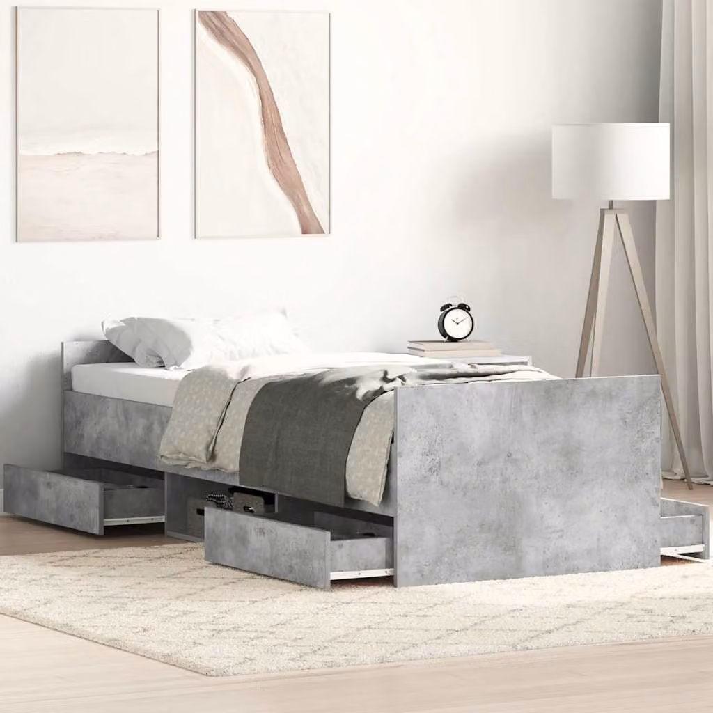 vidaXL Giroletto con Testiera e Pediera in Grigio, L/P/H: 90 x 190 x 93 cm