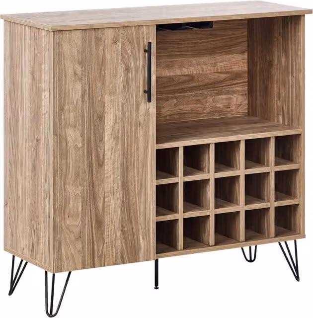 Armadietto per il vino BELIANI in stile industrial con ripiani in legno e metallo, colore marrone, H: 97 cm, L: 90 cm, P: 36 cm
