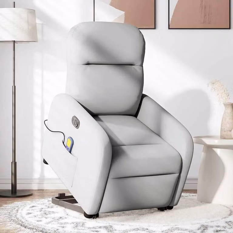 Poltrona Alzapersona Massaggi Elettrica Grigio Nuvola Tessuto