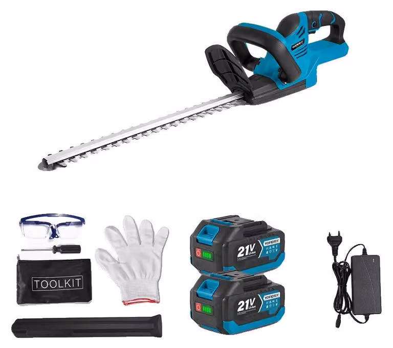 Tagliasiepi a batteria, lama a doppia azione, batterie incluse, 2 set di batterie, spina EU da 100-240V