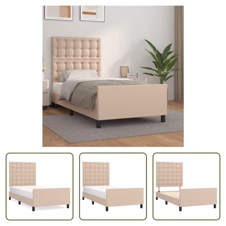 The Living Store Giroletto con testiera cappuccino-marrone 80x200 cm in ecopelle