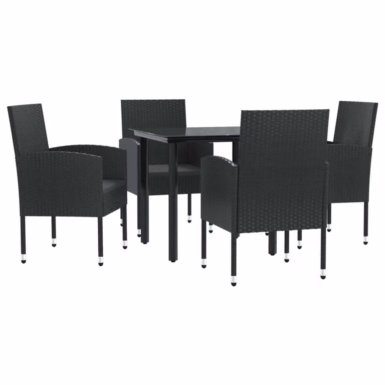 Set da Pranzo da Giardino 5 pz Nero in Polyrattan e Acciaio