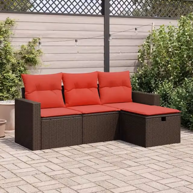 Set Divano da Giardino 4 pz con Cuscini Marrone in Polyrattan 3325360