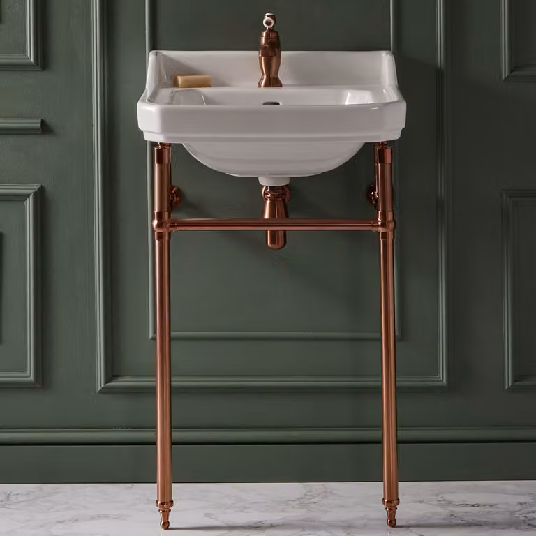 Consolle con Lavabo e Struttura Tradizionale 560mm in Rame Satinato - 1 Foro per Rubinetteria - Richmond