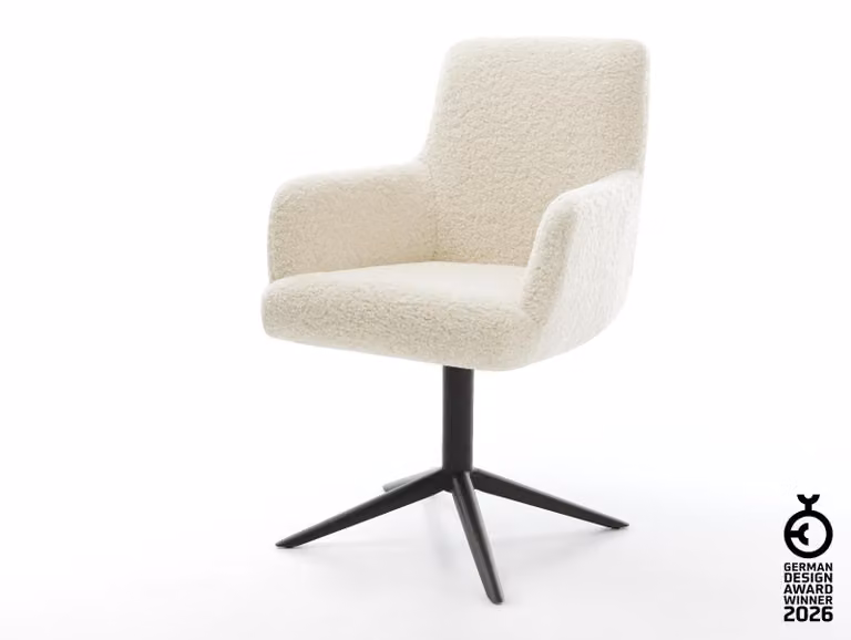 Sedia girevole DELIFE Heira-Flex con braccioli Tessuto teddy Beige Base nera Girevole a 360° Funzione oscillante Molle insacchettate