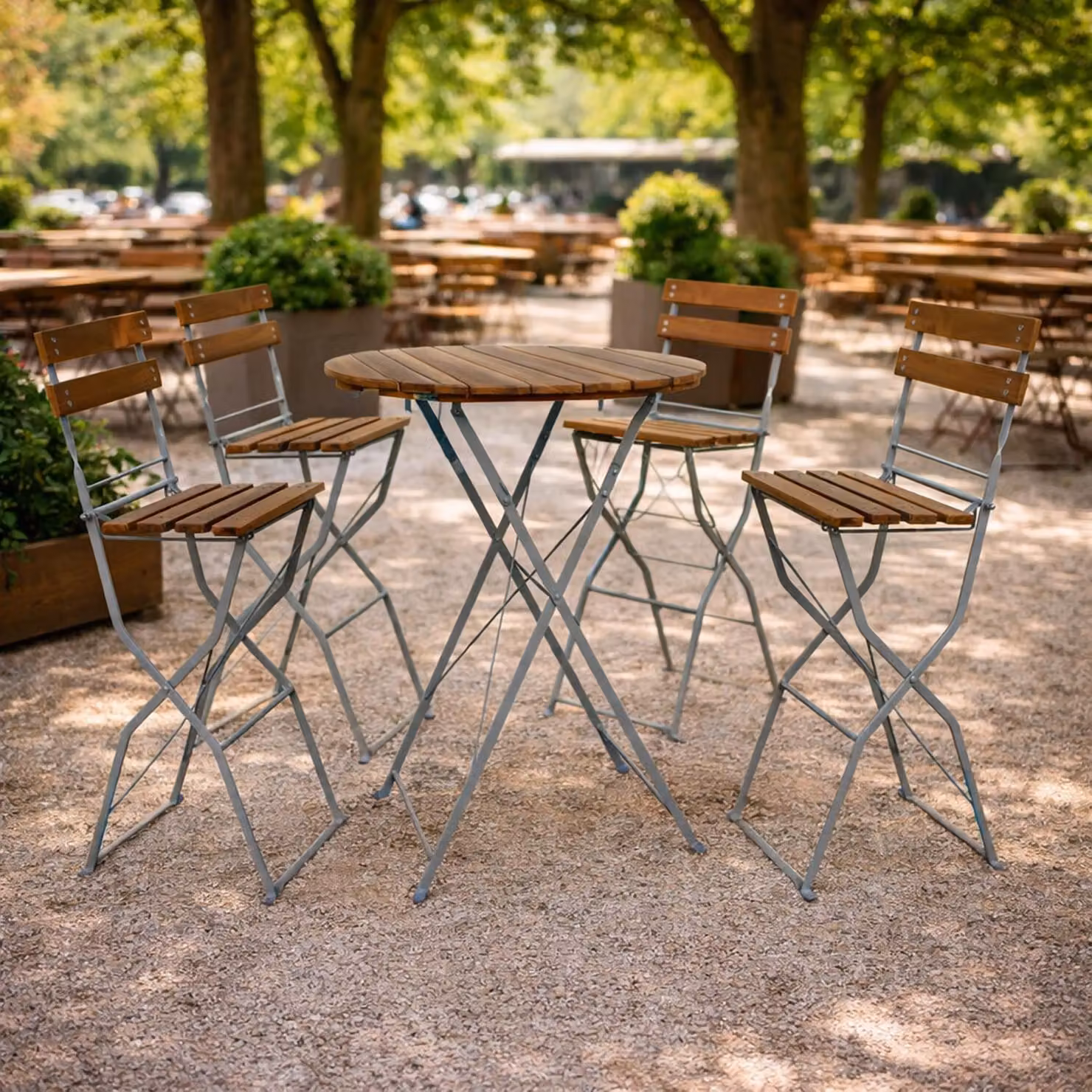 Set da giardino per birra tavolo bar + 4 sgabelli bar pieghevoli in acacia 80x80x110cm