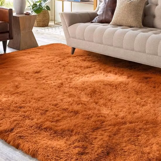 Tapijt Fluffycare, alta densità, colore arancione, lavabile, dimensioni 200x230 cm, per soggiorno, antiscivolo, grandi dimensioni, per camera da letto, morbido, stile moderno, mat, per camere dei bambini.