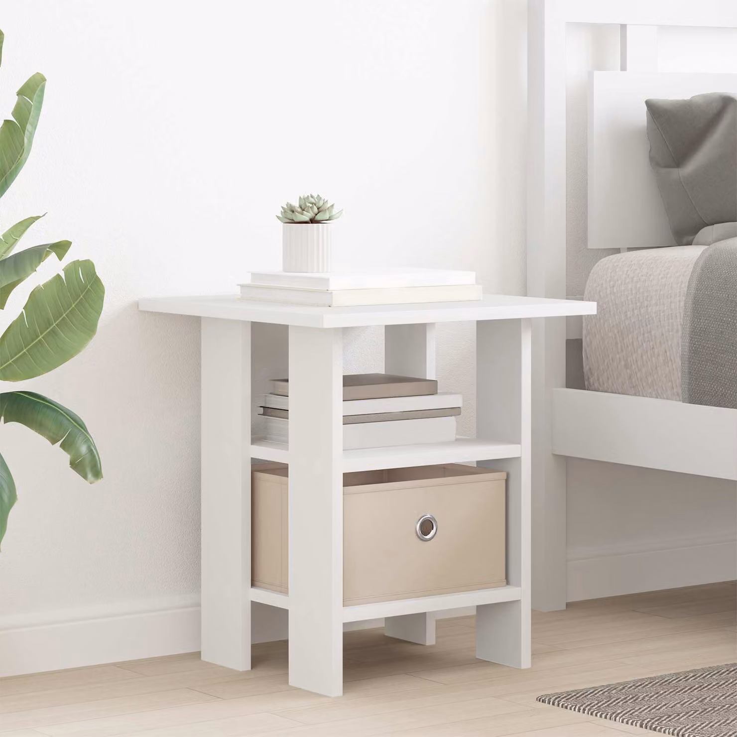 Comodino moderno vidaXL in MDF bianco opaco L 41 x P 40 x H 45 cm