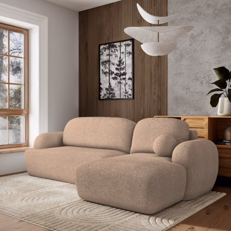 Divano angolare Masseno MODENZA N R-S con funzione letto a L, divano con box letto, divano da soggiorno, divano, divano letto, set di divani - beige, ORA O MAI PIÙ 05