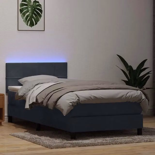 Letto a Molle con Materasso e LED Grigio Scuro 80x220cm Velluto 3316906
