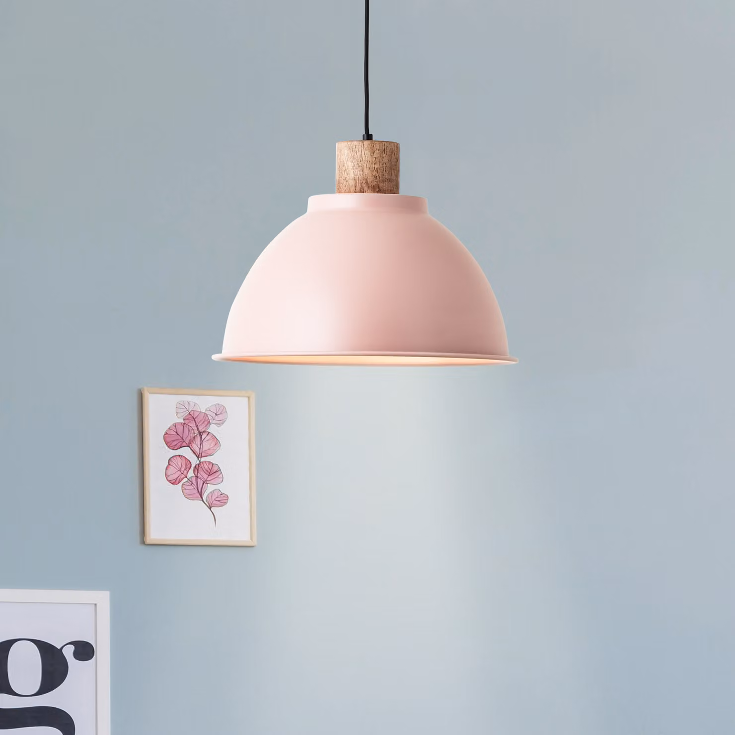 Lampada a sospensione decorativa BRILLIANT Erena in rosa chiaro | dimmerabile con lampadina compatibile | Ø 38 cm | Altezza 120 cm | 1x E27 max. 60 Watt | Metallo/Legno