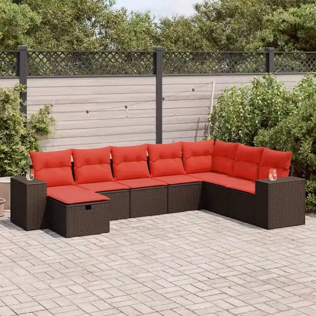 Set Divani da Giardino 8 pz con Cuscini Marrone in Polyrattan 3325740