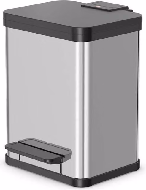 Cestino a pedale Hailo Öko Duo Plus M in acciaio inox color argento con chiusura silenziosa e due contenitori da 9 litri ciascuno