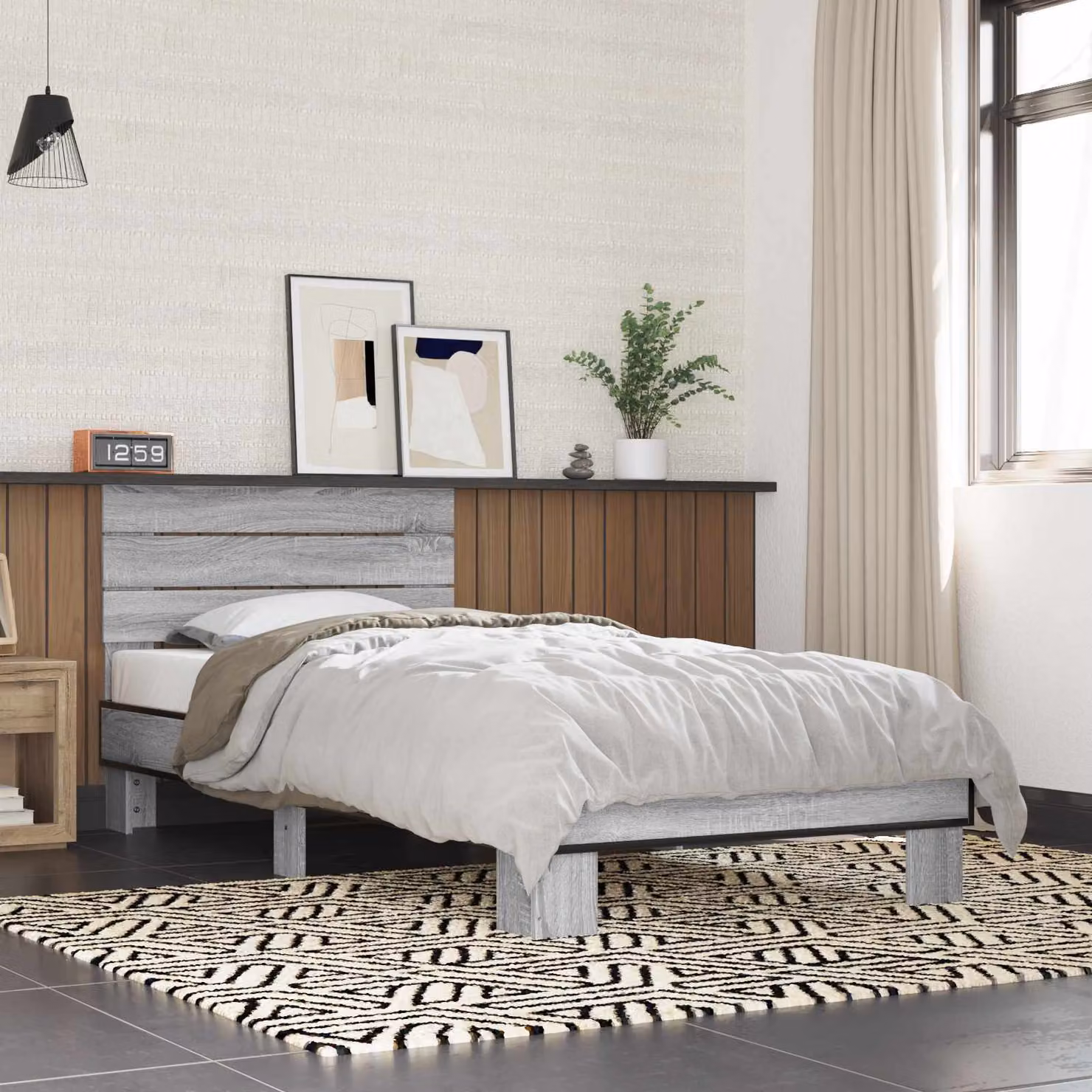 Struttura letto con testata vidaXL in legno Sonoma grigio L 80 x P 203 x H 83 cm