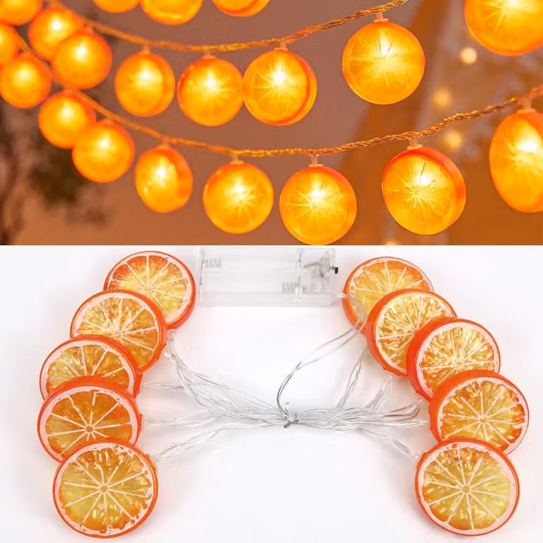 Catena luminosa a LED, lunghezza 1,5 metri, 10 elementi arancioni, alimentata a batteria