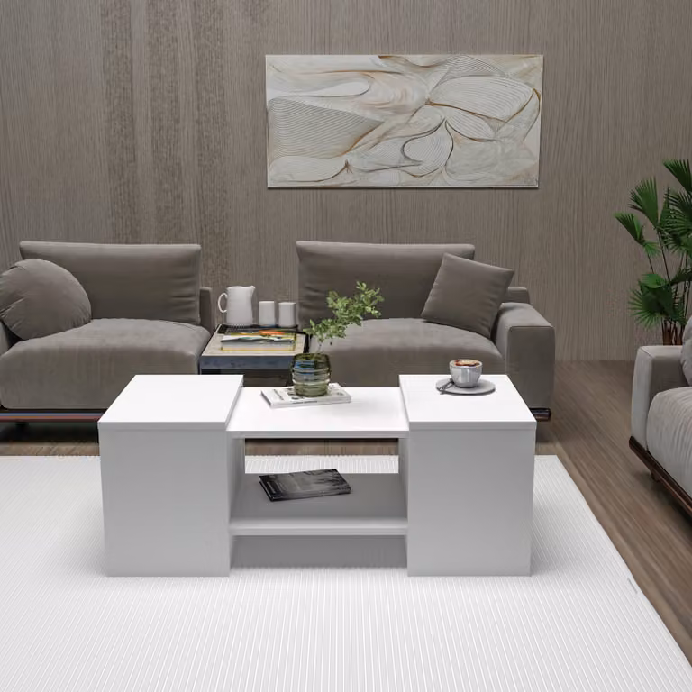 Skye Decor, Sartos - White, Set tavolino, bianco, 100% pannelli truciolari rivestiti in melamina, 100 x 40 x 37 cm